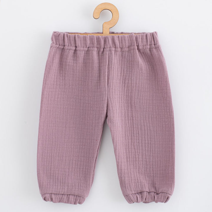 Mousseline babyset T-shirt en broek New Baby lavendel