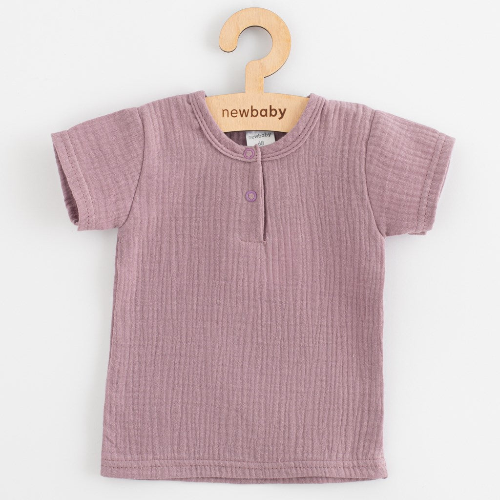 Mousseline babyset T-shirt en broek New Baby lavendel