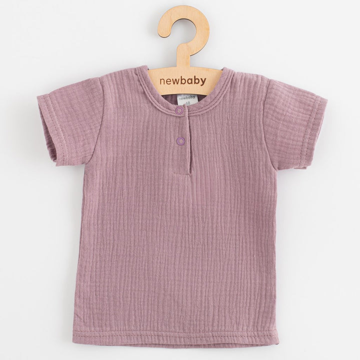 Mousseline babyset T-shirt en broek New Baby lavendel