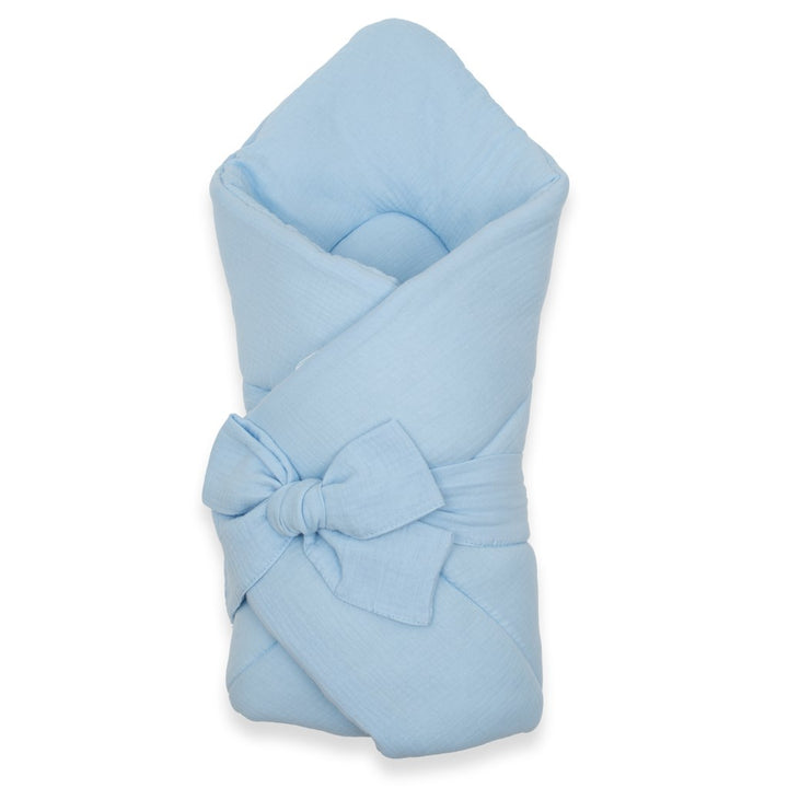 Mousseline inbakerdoek met veters New Baby blauw