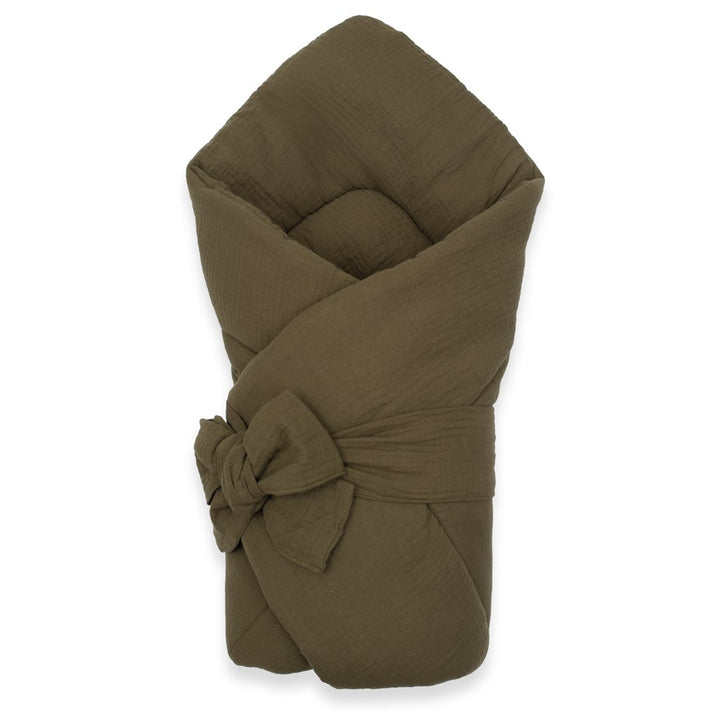 Mousseline inbakerdoek met striksluiting New Baby olijf – productfoto