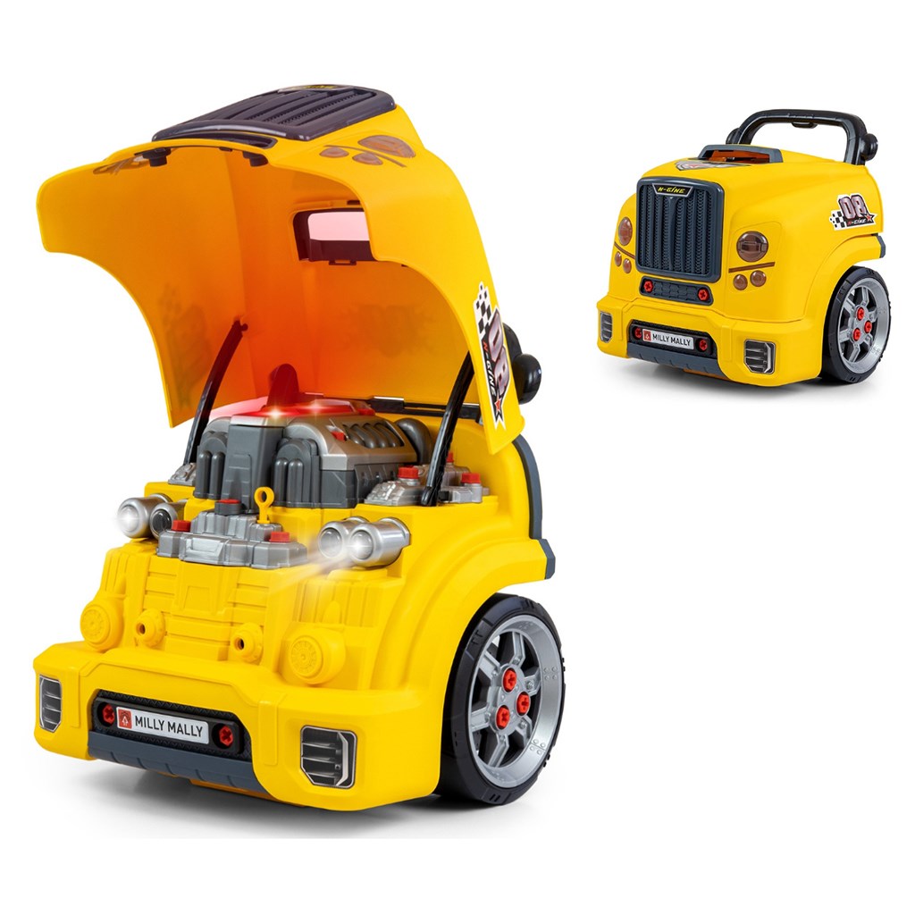 Realistisch model van de voorkant van een auto met openende motorkap Milly Mally N-GINE geel