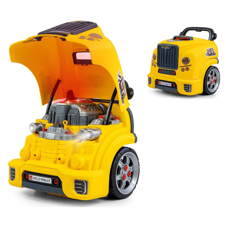 Realistisch model van de voorkant van een auto met openende motorkap Milly Mally N-GINE geel
