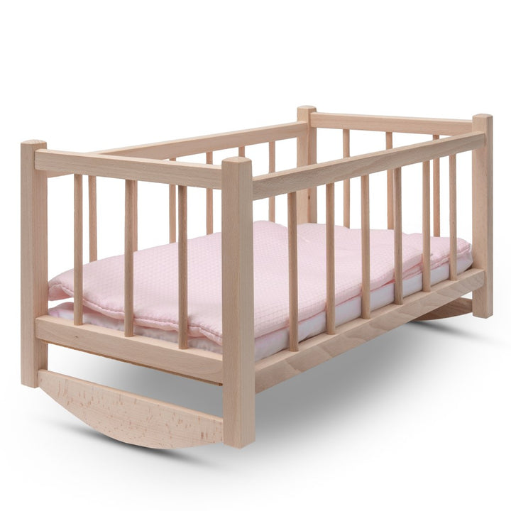 Houten poppenbedje-wieg met beddengoed Baby Mix