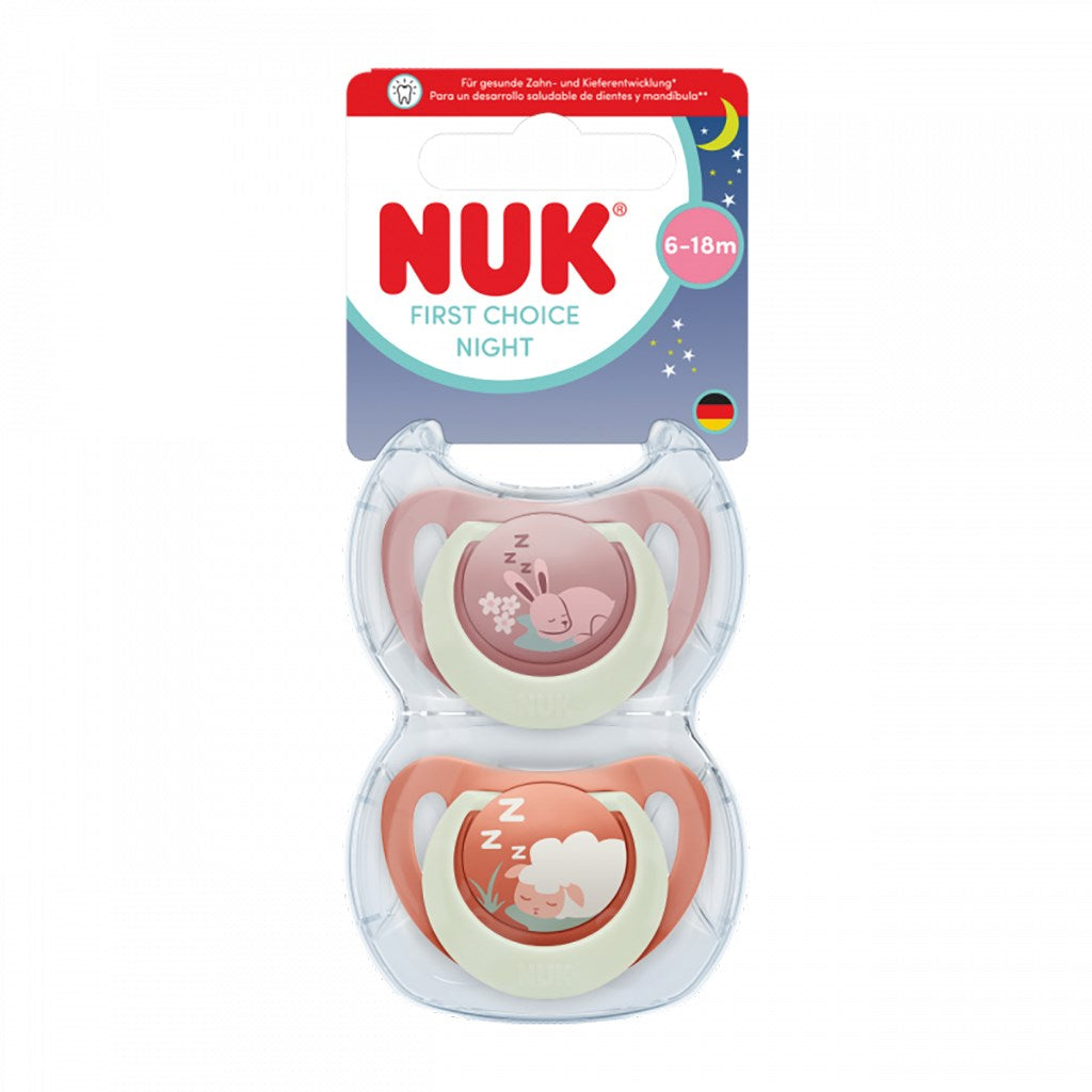 Fopspeen NUK First Choice Night 0-6 mnd 2 st. Konijn/Schaap