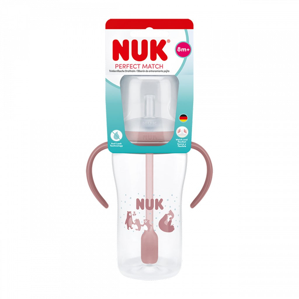 NUK Perfect Match oefenfles met rietje BEER 260 ml