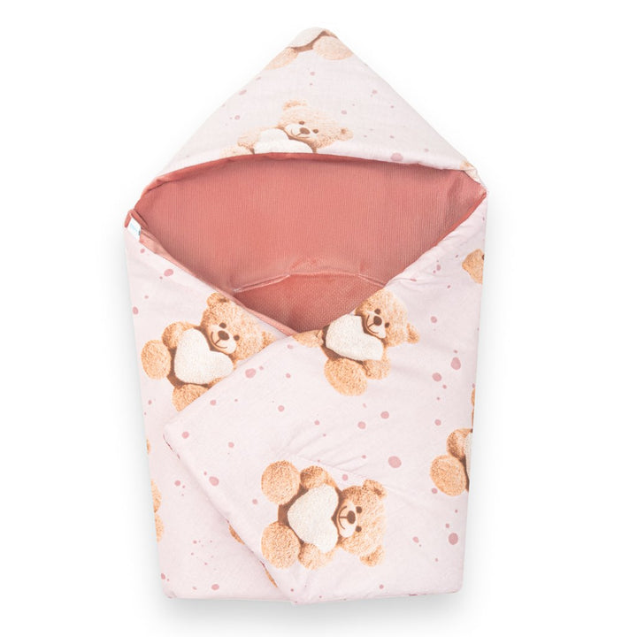 Gewatteerde inbakerdeken voor autostoeltje New Baby Love Teddy Bear roze