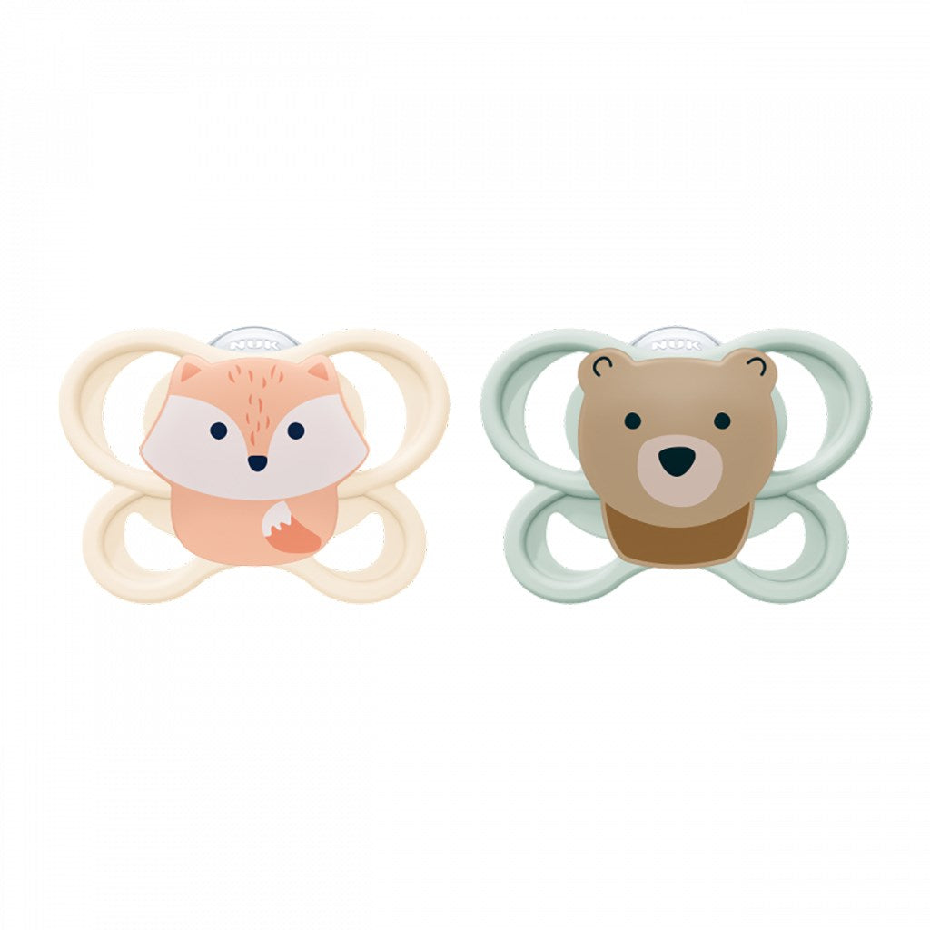 NUK MommyFeel Perfect Match Air fopspeen VOS/BEER 0-2 mnd 2 st. doosje