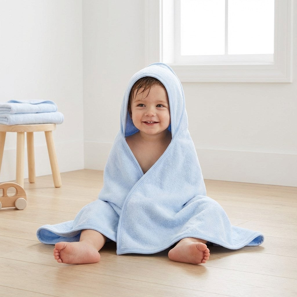Badstof babyhanddoek met capuchon New Baby 100x100 cm blauw