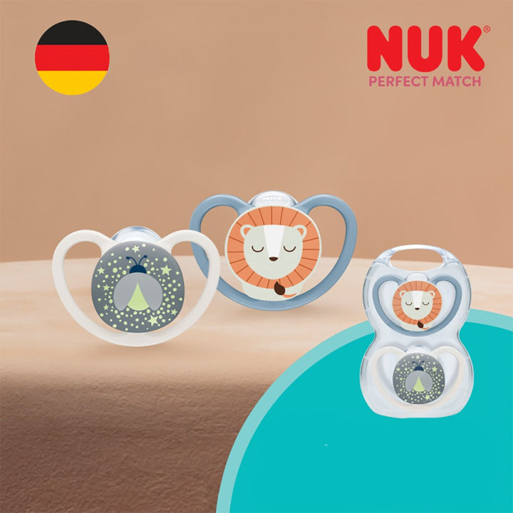 NUK Perfect Match Air Night fopspeen VUURVLIEGJE/LEEUW 6-18 mnd 2 st.