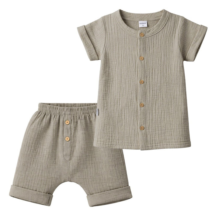 Mousseline babyshirt met short New Baby linnen