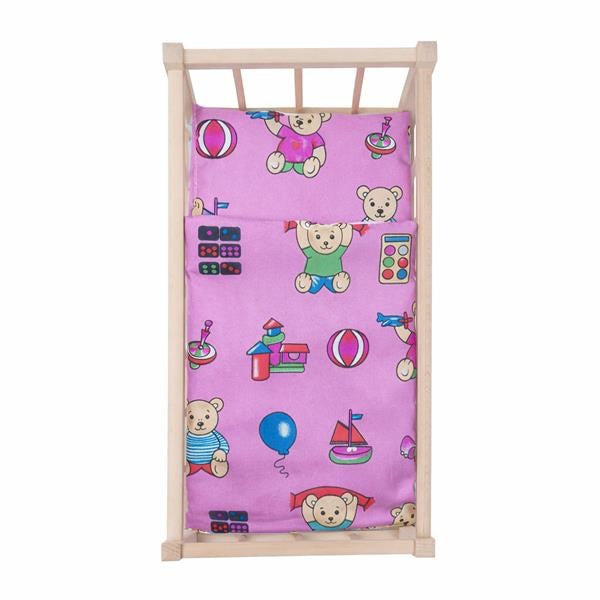 Houten poppenbedje-wieg met beddengoed Baby Mix beren
