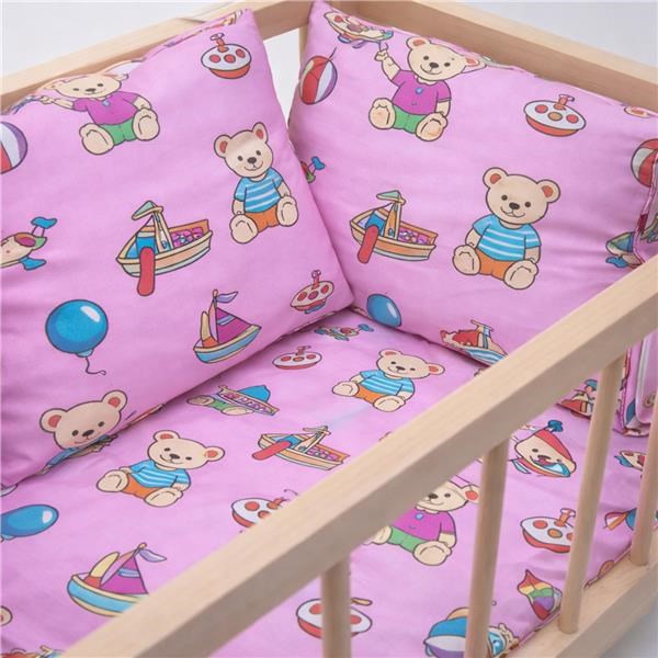 Houten poppenbedje-wieg met beddengoed Baby Mix beren
