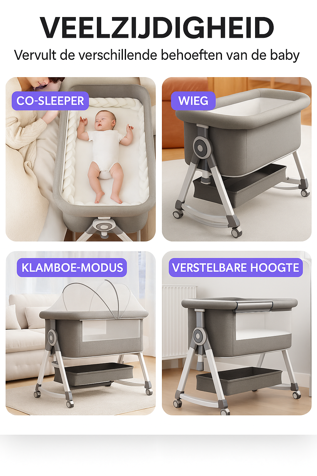 BB-Essentials Co Sleeper baby bedPremium 4D Babybed met Luxe Accessoires – Veilig, Comfortabel en Stijlvol