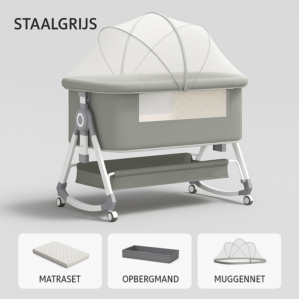 BB-Essentials Co Sleeper baby bedPremium 4D Babybed met Luxe Accessoires – Veilig, Comfortabel en Stijlvol