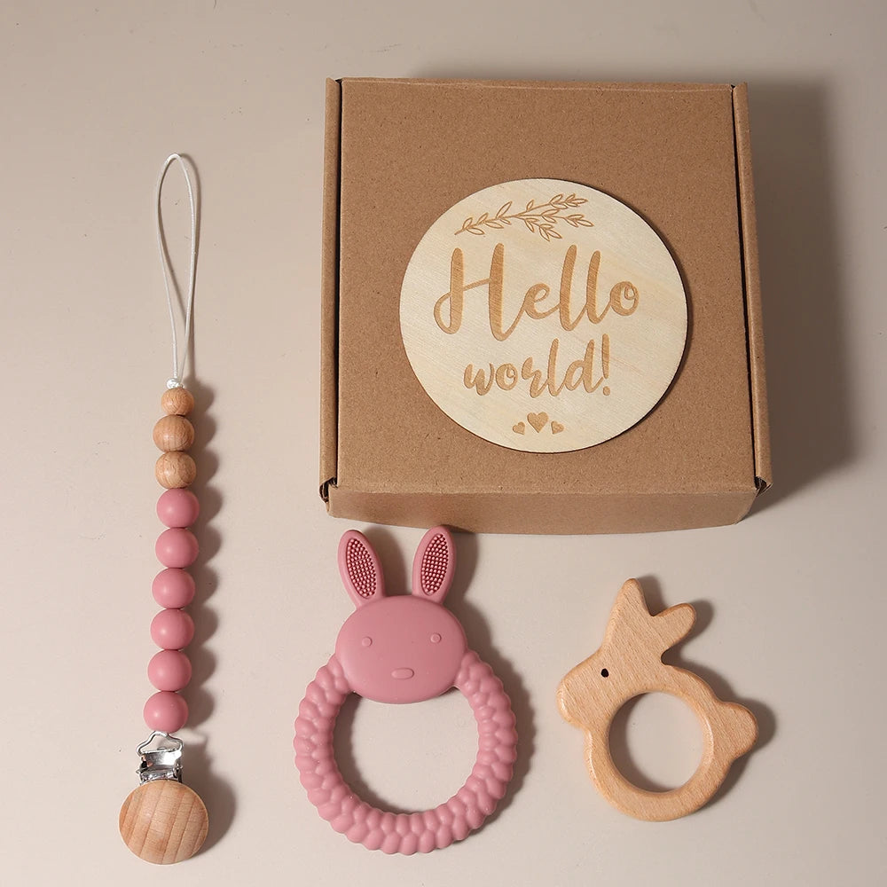 Baby Cadeauset – Siliconen Slab, Bijtring & Speen koord