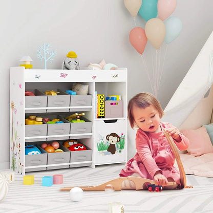 Baby Essential Speelgoedrek met 9 Opbergladen – Wit Houten Boekenkast
