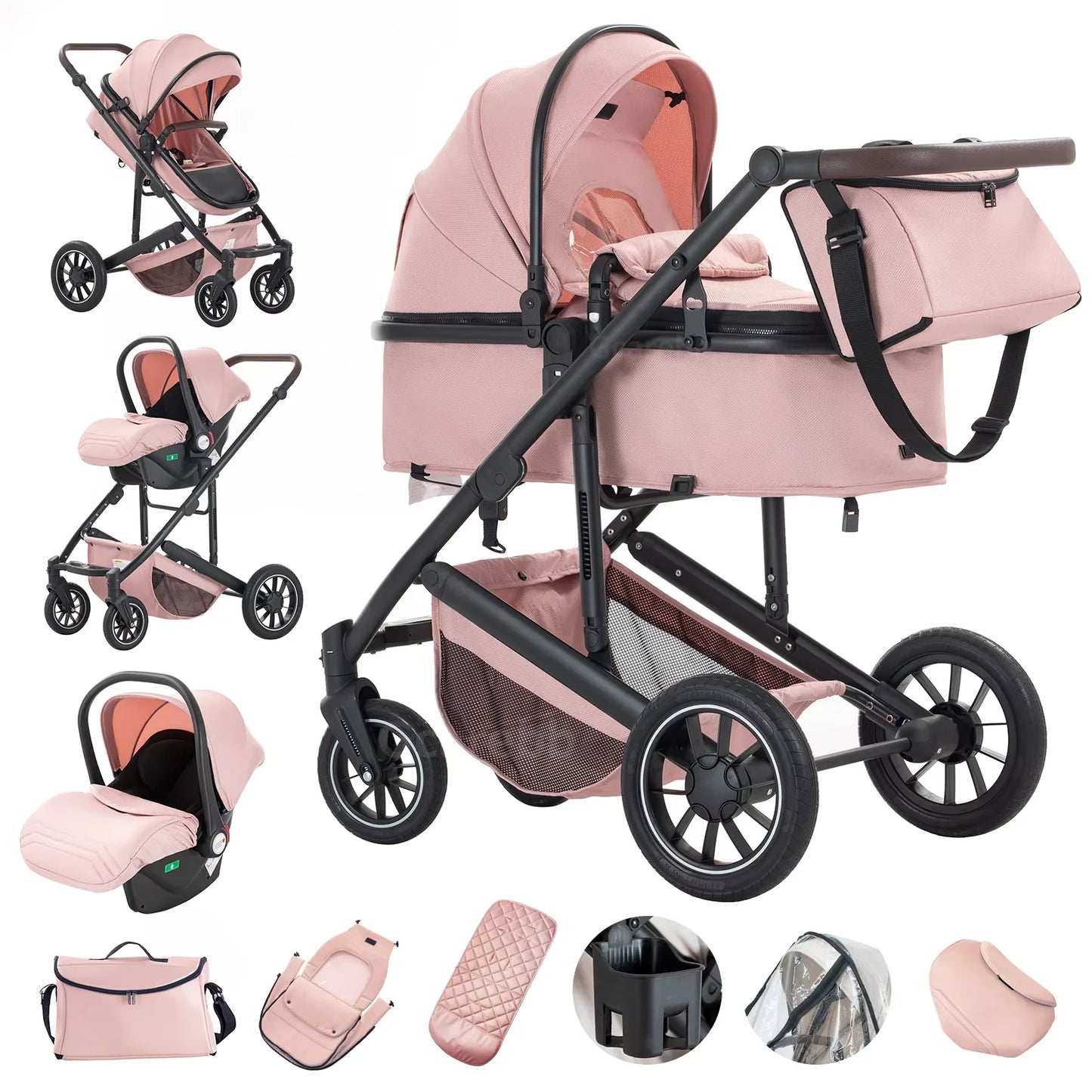 Luxe 3-in-1 Baby Kinderwagen – Veilig, Comfortabel & Stijlvol Reizen